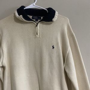 Polo Ralph Lauren Sweater Men Extra Large Pullover Quarter Zip White Blue Pony
